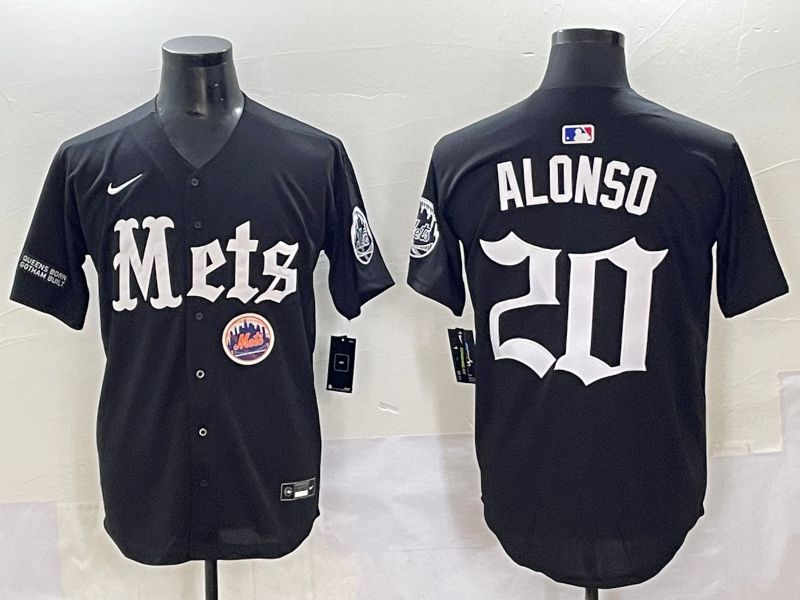 Men 2025 New York Mets #20 Alonso Black Five generations Joint Name Nike MLB Jersey style 15